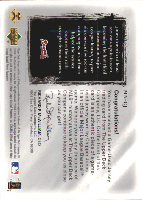 2001 Ultimate Collection Magic Numbers Game Jersey Silver #MN-CJ Chipper Jones