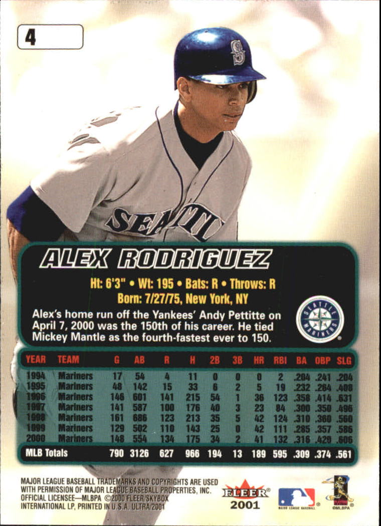 2001 Ultra #4 Alex Rodriguez back image
