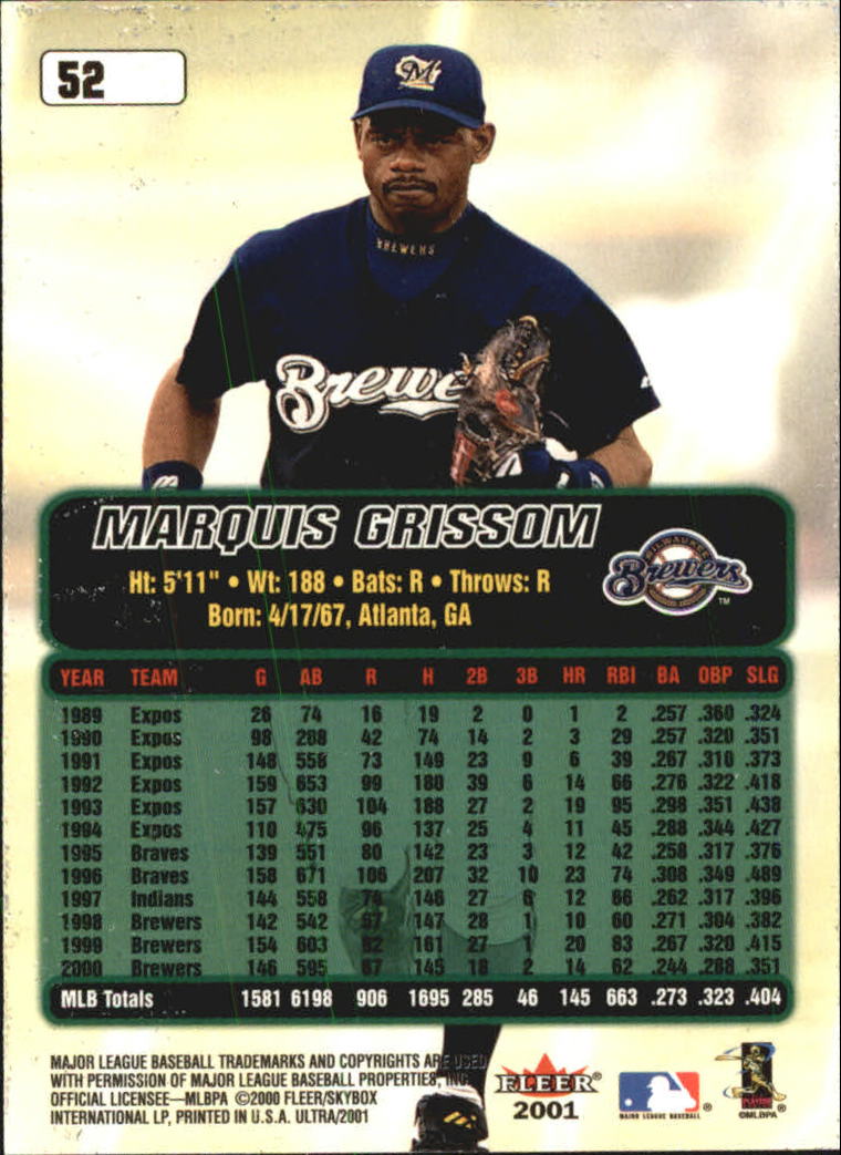 2001 Ultra #52 Marquis Grissom back image