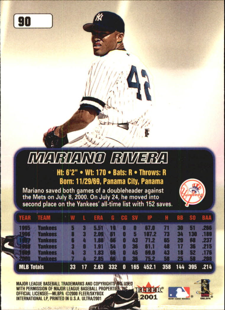 2001 Ultra #90 Mariano Rivera back image
