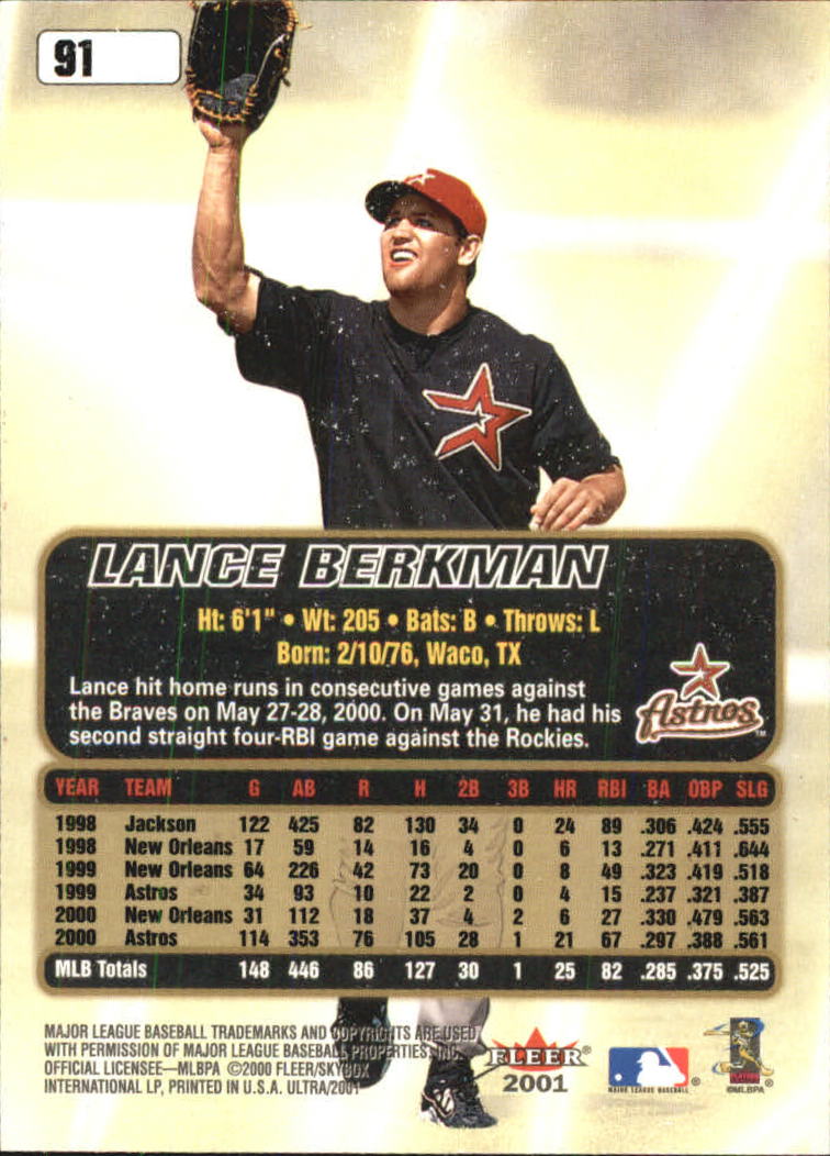 2001 Ultra #91 Lance Berkman back image