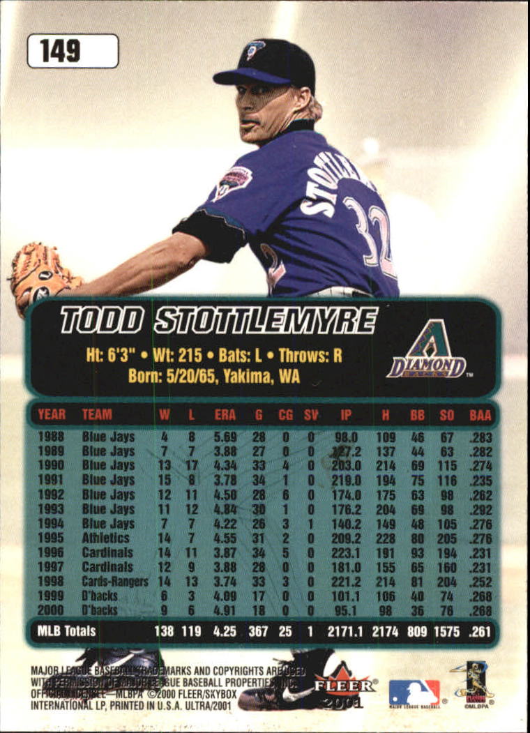 2001 Ultra #149 Todd Stottlemyre back image