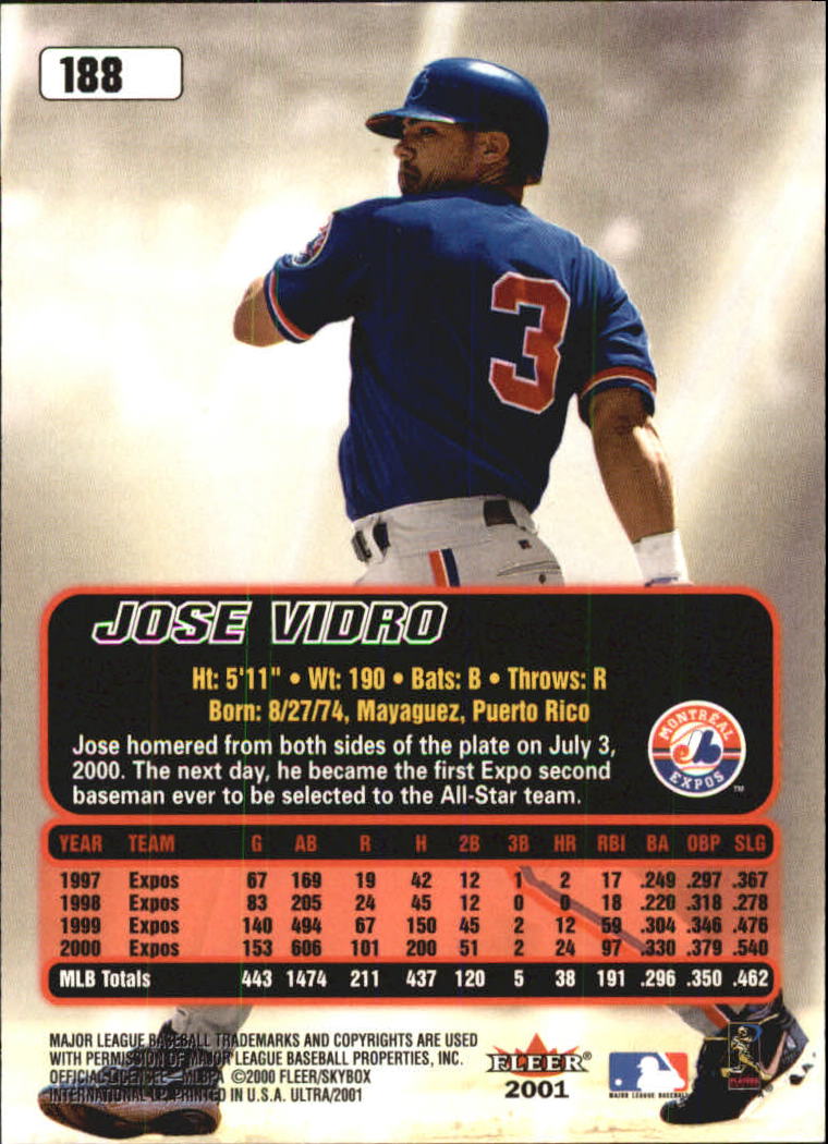 2001 Ultra #188 Jose Vidro back image