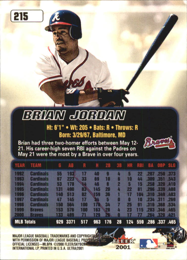 2001 Ultra #215 Brian Jordan back image