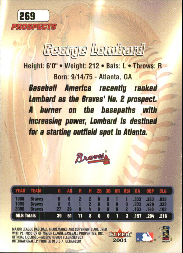 2001 Ultra #269 George Lombard PROS back image
