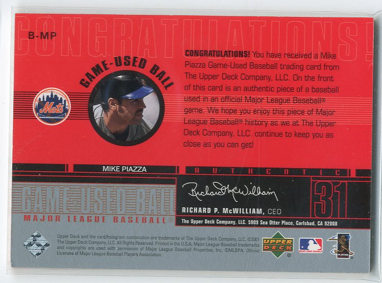 2001 Upper Deck Game Ball 2 #BMP Mike Piazza back image