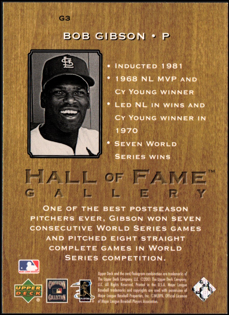 2001 Upper Deck Hall of Famers Gallery #G3 Bob Gibson back image