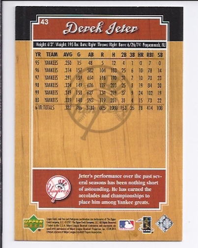 2001 Upper Deck Legends #43 Derek Jeter back image