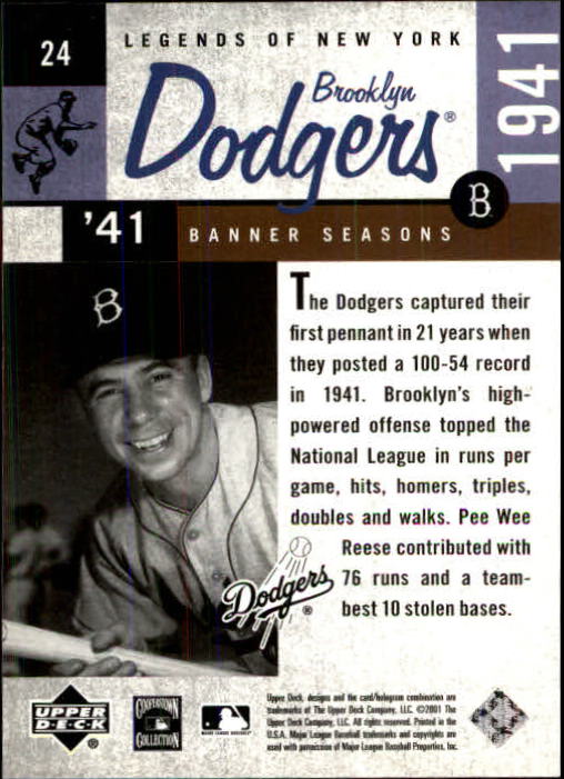 2001 Upper Deck Legends of NY #24 Pee Wee Reese BNS back image