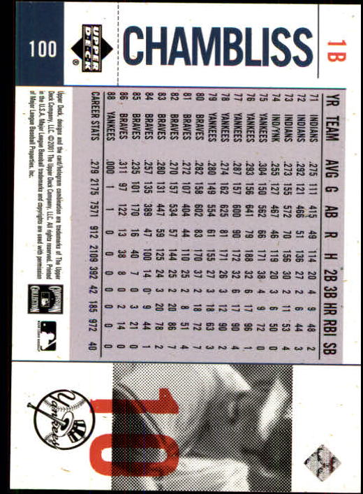 2001 Upper Deck Legends of NY #100 Chris Chambliss back image
