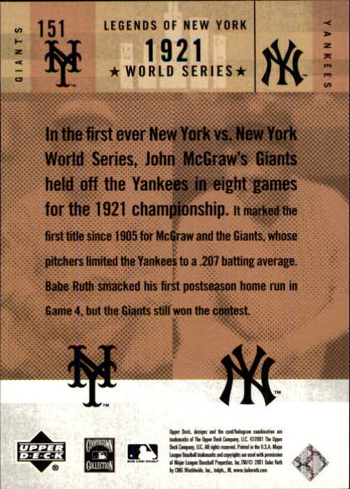 2001 Upper Deck Legends of NY #151 J.McGraw/B.Ruth back image
