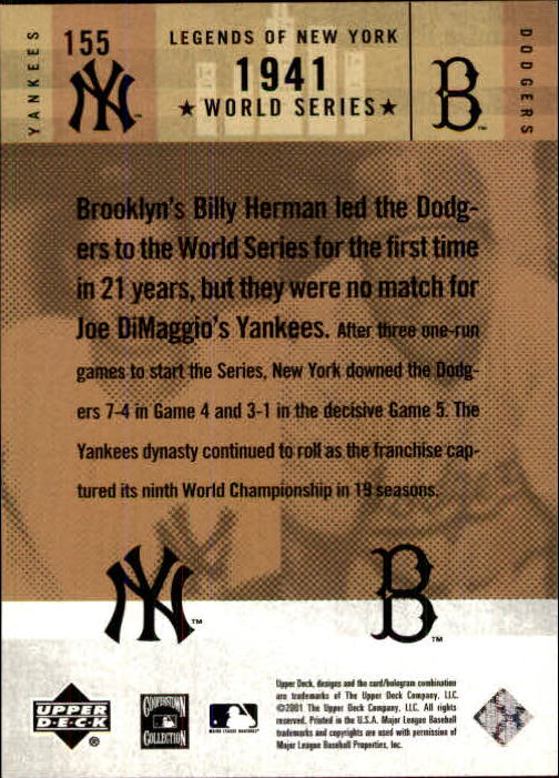 2001 Upper Deck Legends of NY #155 J.DiMaggio/B.Herman back image
