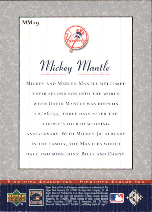 2001 Upper Deck Pinstripe Exclusives Mantle #MM19 Mickey Mantle back image