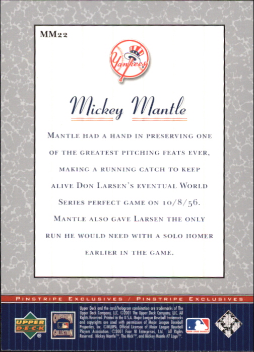 2001 Upper Deck Pinstripe Exclusives Mantle #MM22 Mickey Mantle back image