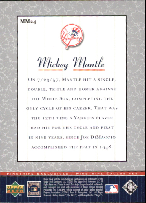 2001 Upper Deck Pinstripe Exclusives Mantle #MM24 Mickey Mantle back image