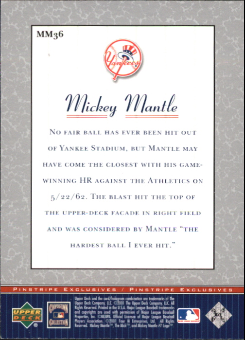 2001 Upper Deck Pinstripe Exclusives Mantle #MM36 Mickey Mantle back image