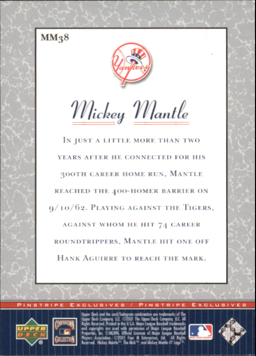 2001 Upper Deck Pinstripe Exclusives Mantle #MM38 Mickey Mantle back image