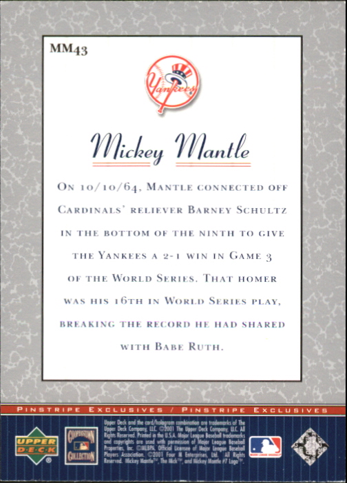 2001 Upper Deck Pinstripe Exclusives Mantle #MM43 Mickey Mantle back image