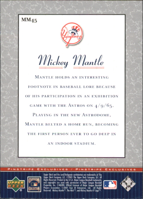 2001 UD Baseball Mickey Mantle Pinstripe Exclusives Insert Singles - You Choose - 第 53/66 張圖片