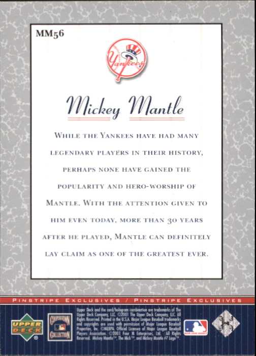 2001 Upper Deck Pinstripe Exclusives Mantle #MM56 Mickey Mantle back image