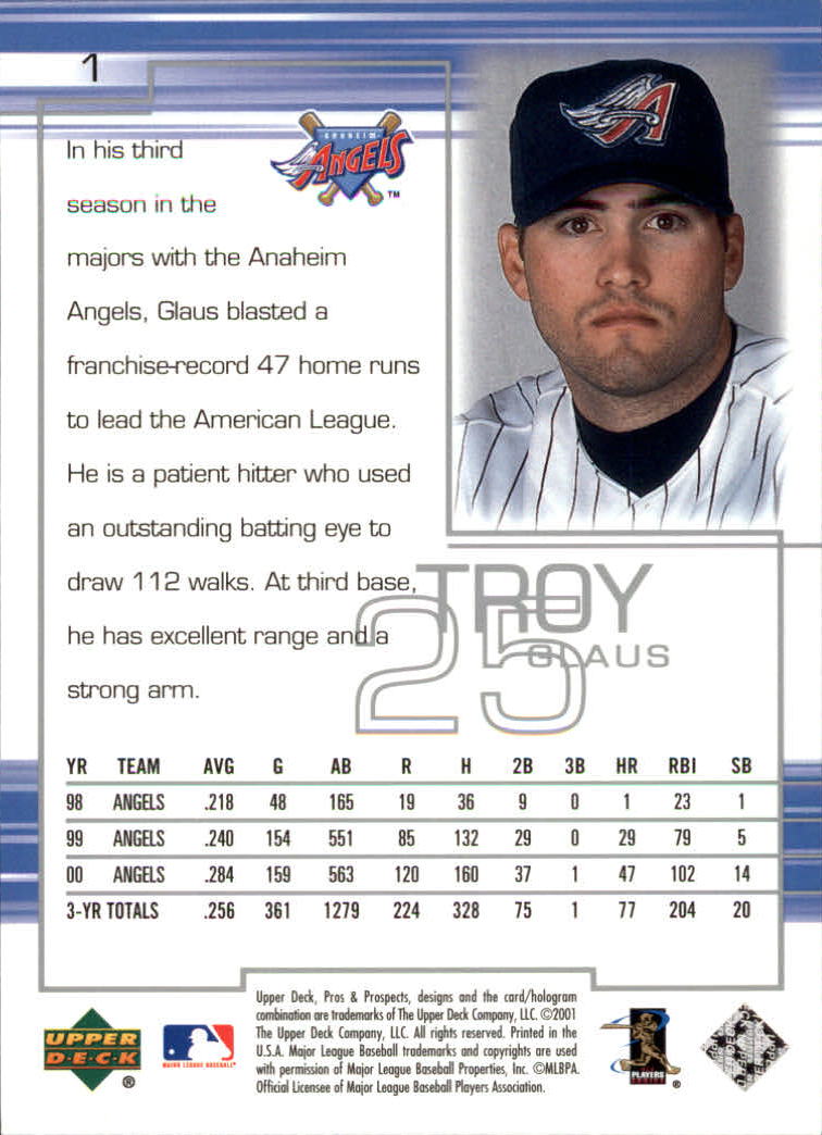 2001 Upper Deck Pros and Prospects #1 Troy Glaus back image
