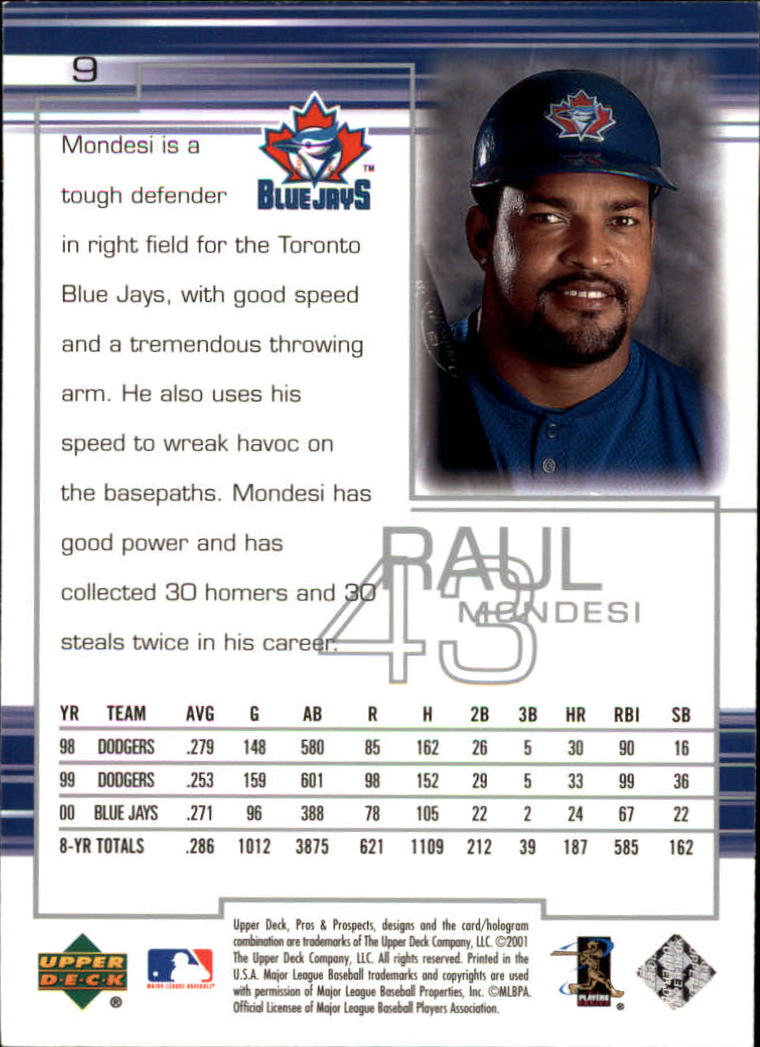 2001 Upper Deck Pros and Prospects #9 Raul Mondesi back image