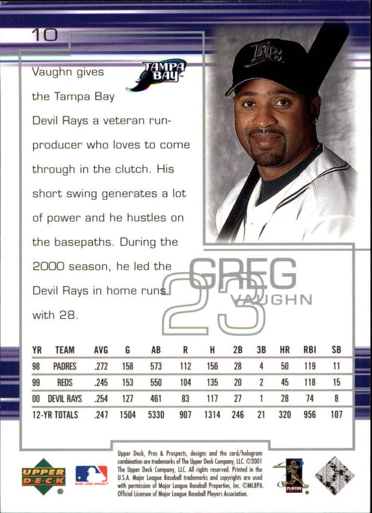 2001 Upper Deck Pros and Prospects #10 Greg Vaughn back image