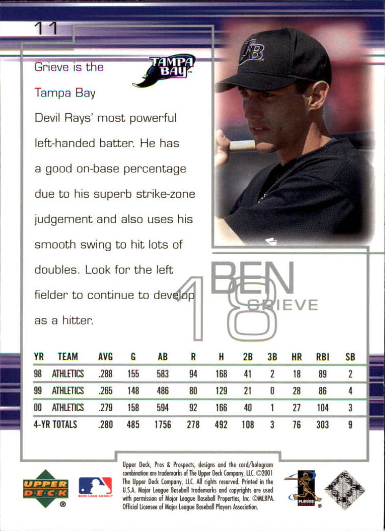 2001 Upper Deck Pros and Prospects #11 Ben Grieve back image