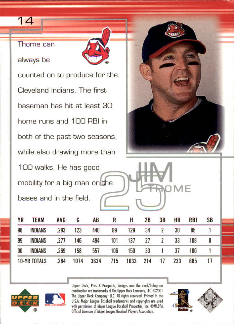 2001 Upper Deck Pros and Prospects #14 Jim Thome back image