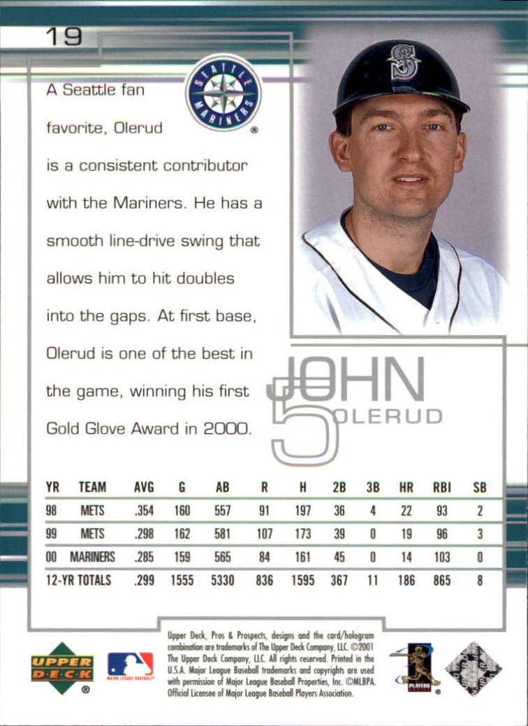 2001 Upper Deck Pros and Prospects #19 John Olerud back image