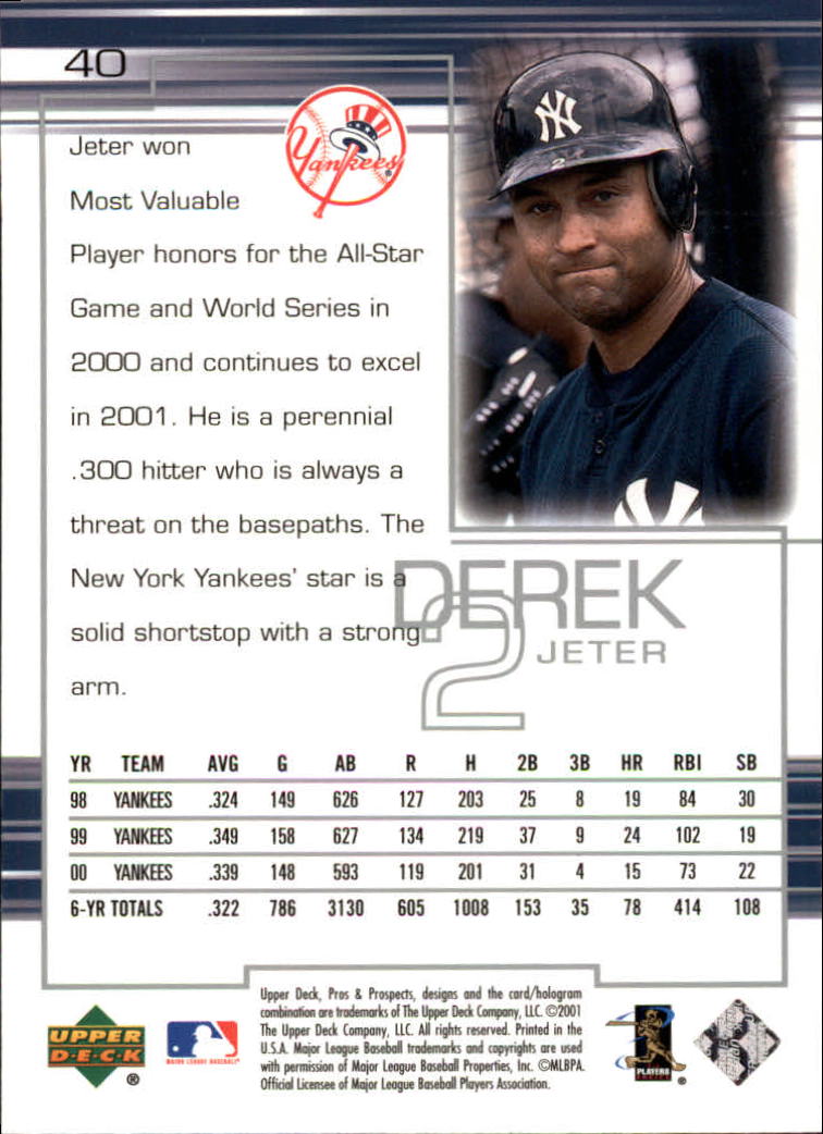 2001 Upper Deck Pros and Prospects #40 Derek Jeter back image