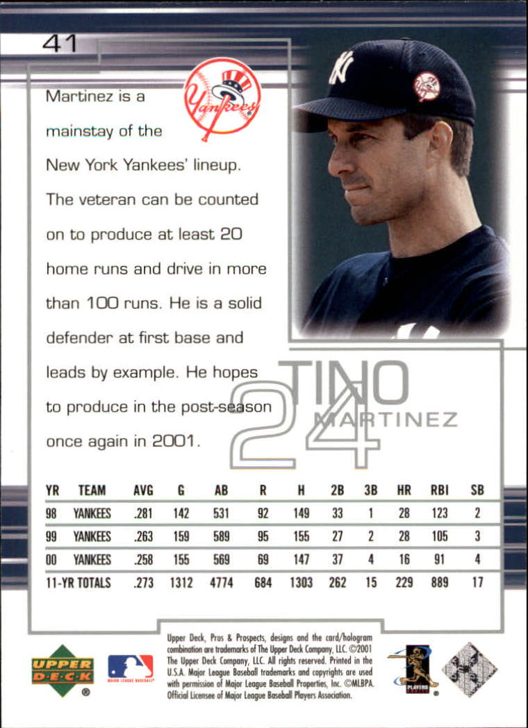 2001 Upper Deck Pros and Prospects #41 Tino Martinez back image
