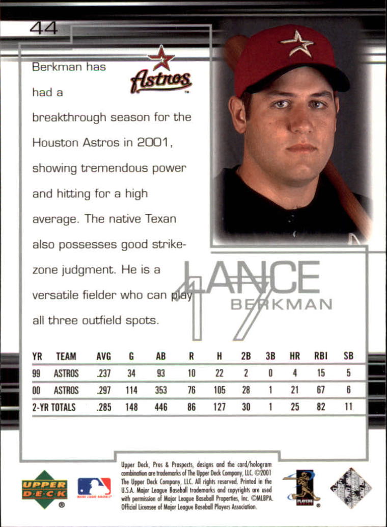 2001 Upper Deck Pros and Prospects #44 Lance Berkman back image