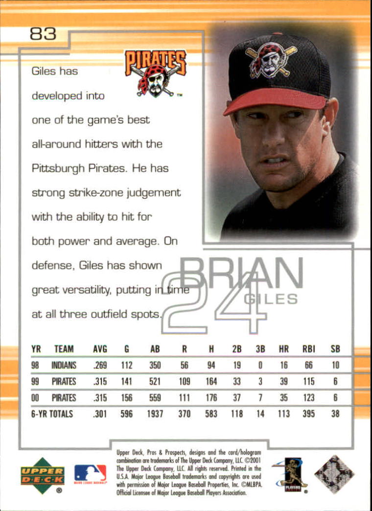 2001 Upper Deck Pros and Prospects #83 Brian Giles back image