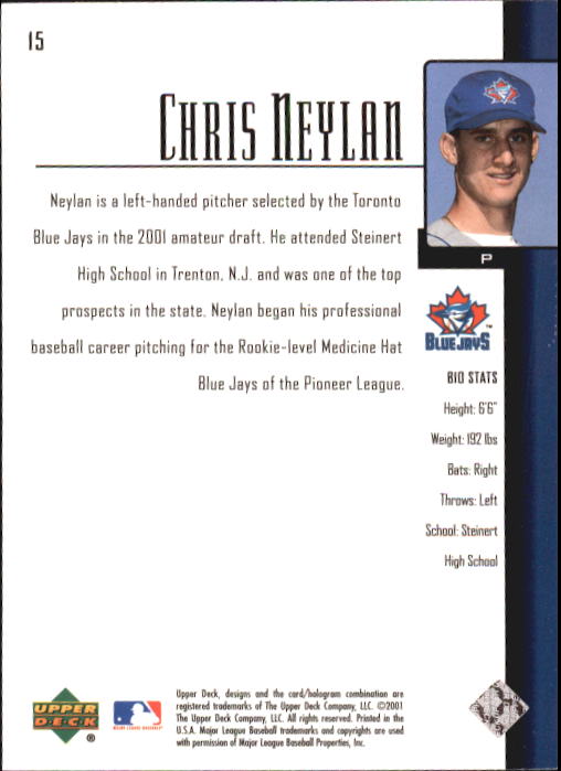 2001 Upper Deck Prospect Premieres #15 Chris Neylan XRC back image