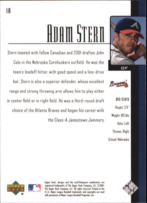 2001 Upper Deck Prospect Premieres #18 Adam Stern XRC back image