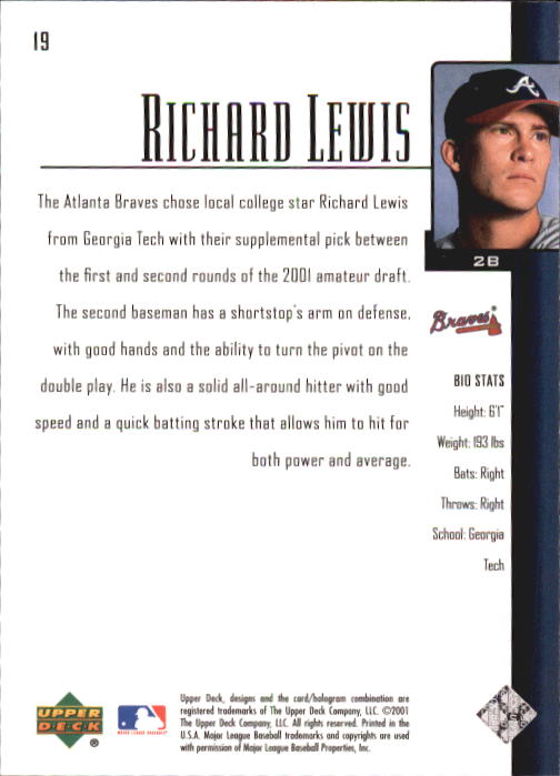 2001 Upper Deck Prospect Premieres #19 Richard Lewis XRC back image