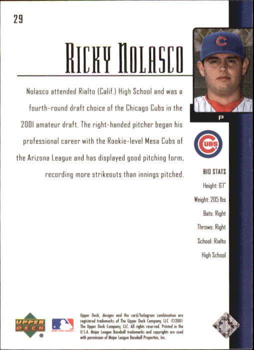 2001 Upper Deck Prospect Premieres #29 Ricky Nolasco XRC back image