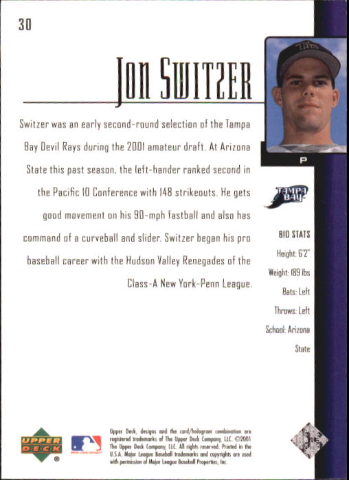 2001 Upper Deck Prospect Premieres #30 Jon Switzer XRC back image