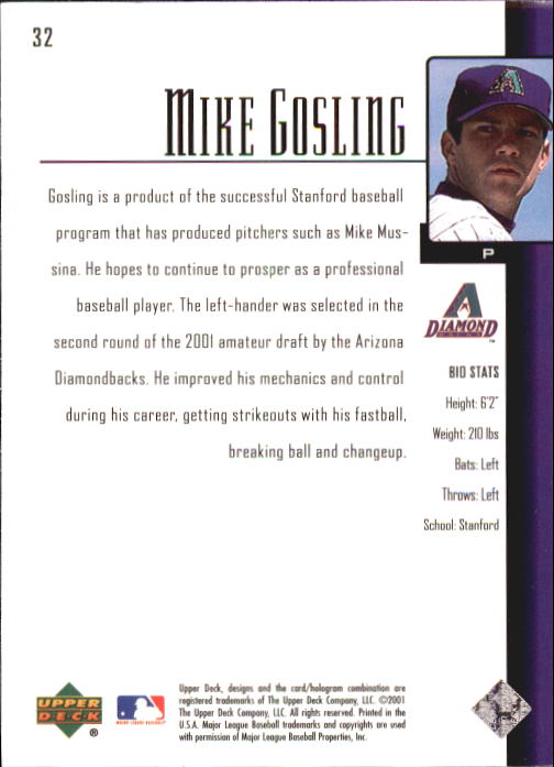 2001 Upper Deck Prospect Premieres #32 Mike Gosling XRC back image