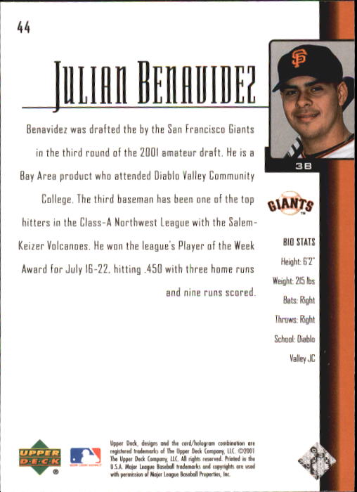 2001 Upper Deck Prospect Premieres #44 Julian Benavidez XRC back image