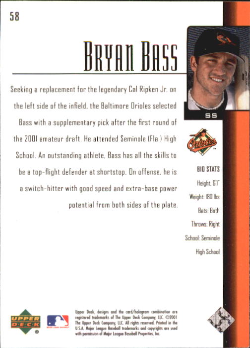 2001 Upper Deck Prospect Premieres #58 Bryan Bass XRC back image