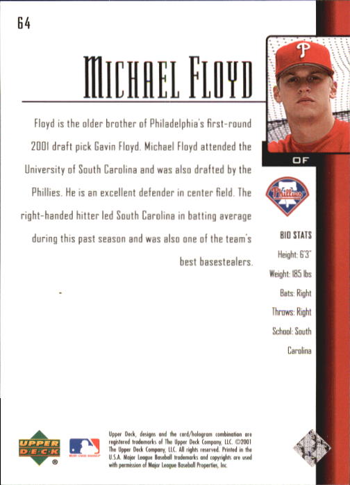 2001 Upper Deck Prospect Premieres #64 Michael Floyd XRC back image