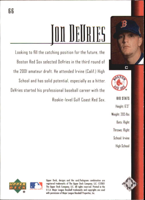 2001 Upper Deck Prospect Premieres #66 Jon DeVries XRC back image