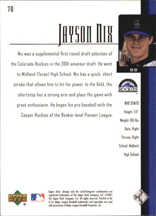 2001 Upper Deck Prospect Premieres #70 Jayson Nix XRC back image