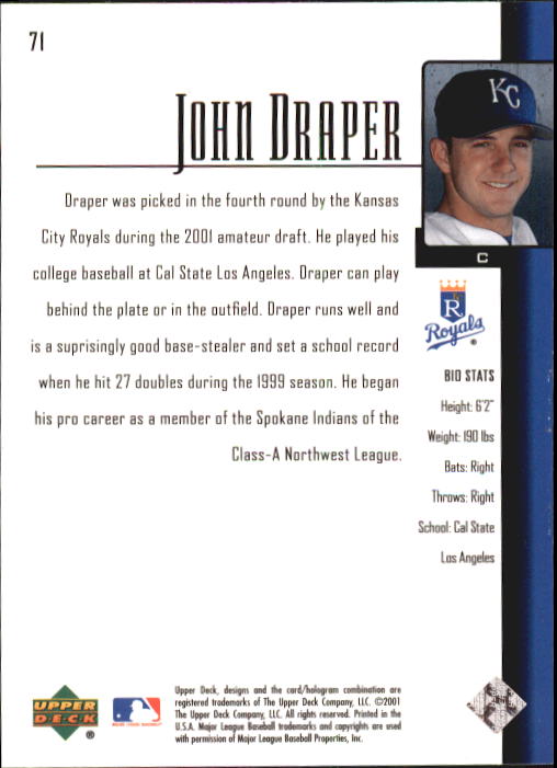 2001 Upper Deck Prospect Premieres #71 John Draper XRC back image