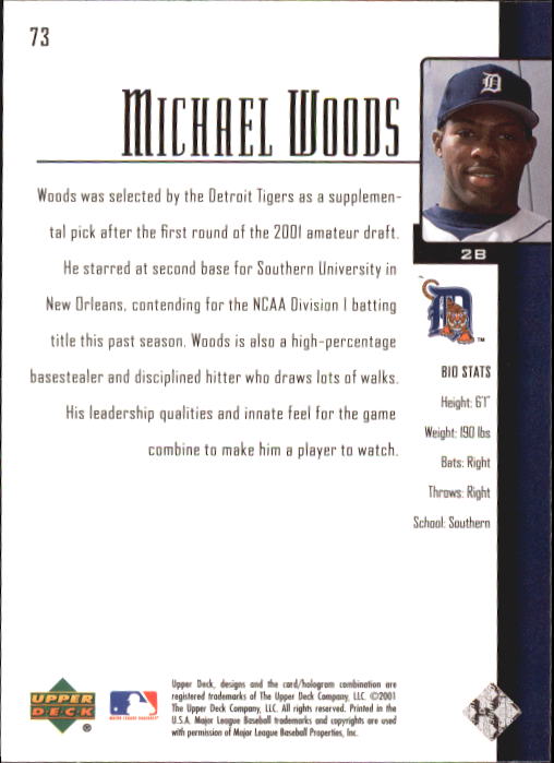 2001 Upper Deck Prospect Premieres #73 Michael Woods XRC back image