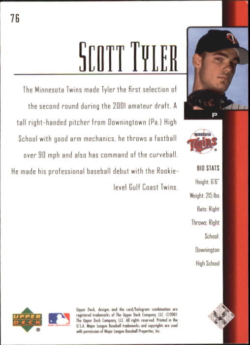 2001 Upper Deck Prospect Premieres #76 Scott Tyler XRC back image