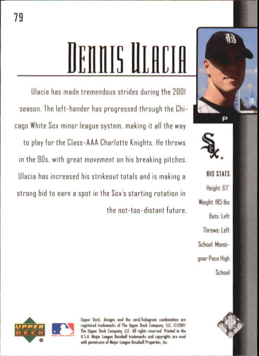 2001 Upper Deck Prospect Premieres #79 Dennis Ulacia XRC back image