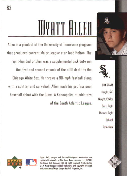 2001 Upper Deck Prospect Premieres #82 Wyatt Allen XRC back image